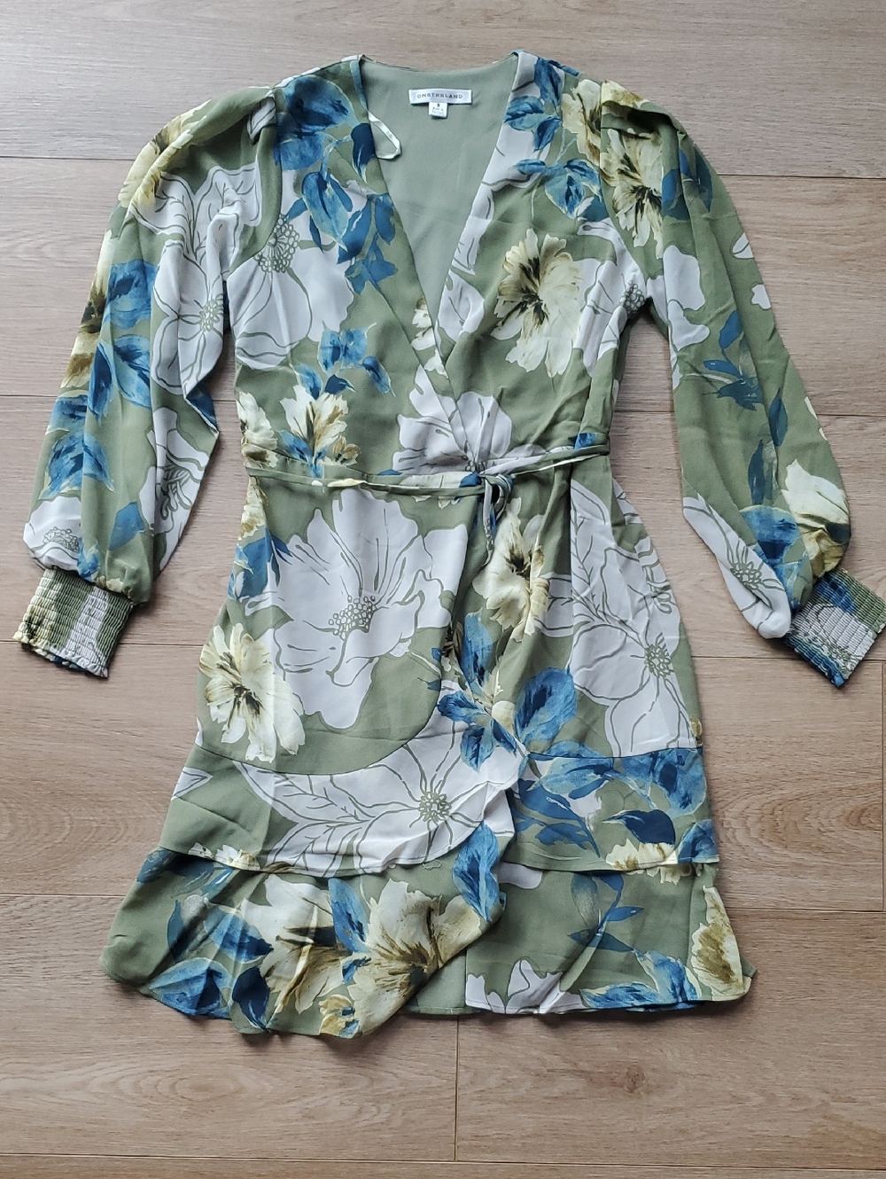 Floral Wrap Mini Dress in Sage Green